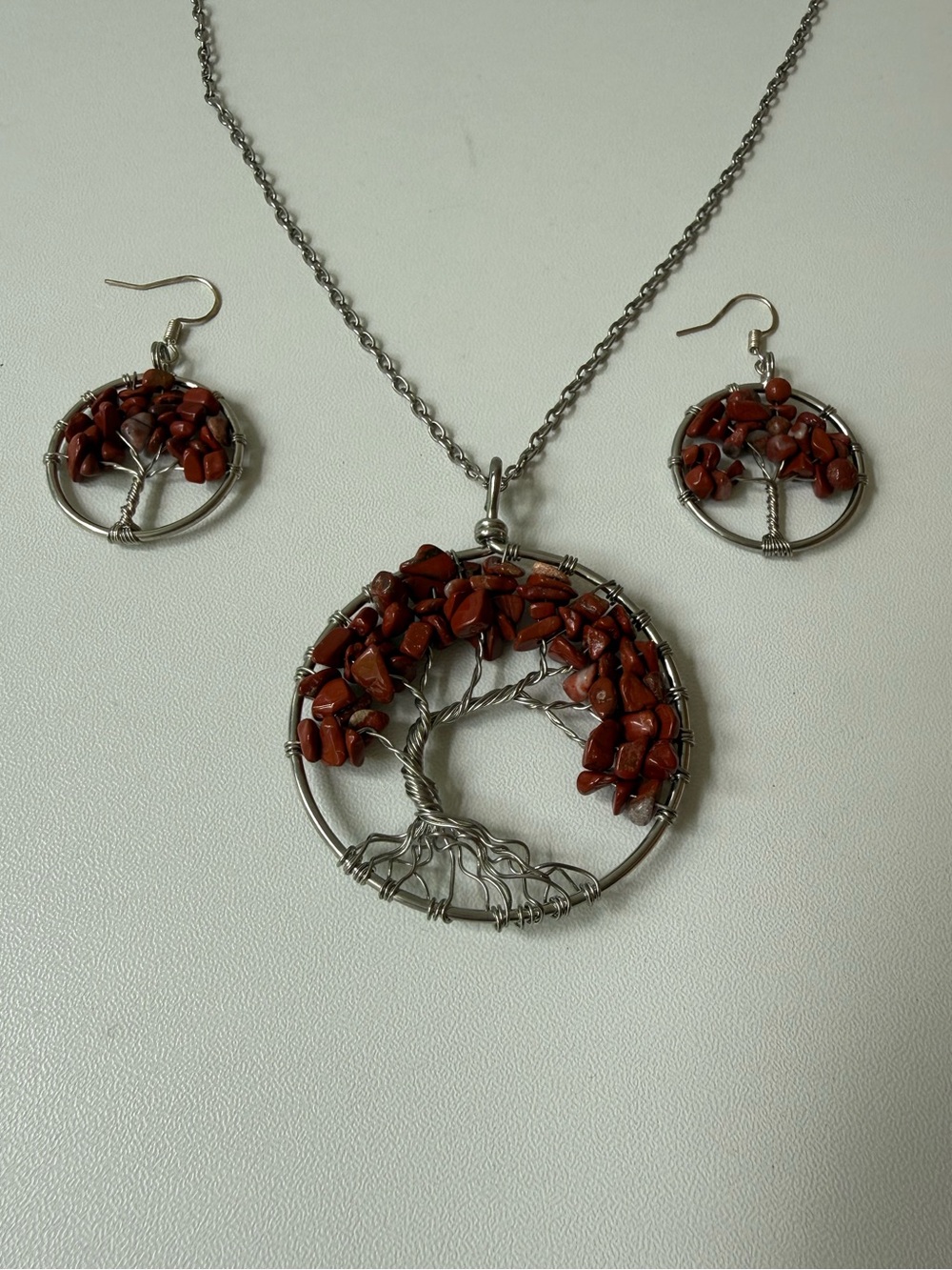 Handcrafted Red Tree of Life Necklace & Earrings Set